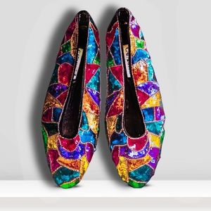 Vintage rainbow sequin flats